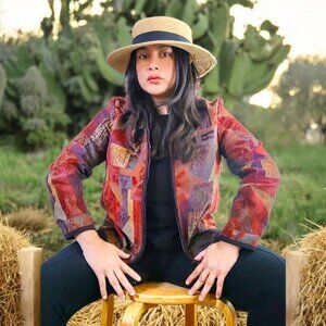 Coldwater Creek vtg 90's multicolor floral tapestry granny jacket women's  PS